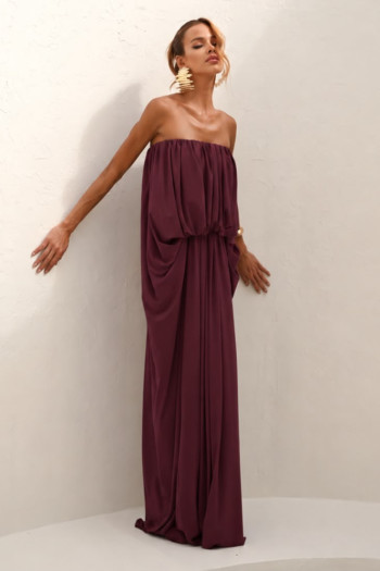 VESTIDO JUJU LONGO BLUSÊ DRAPEADO - BETERRABA