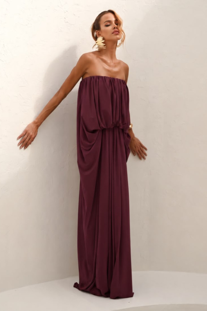 VESTIDO JUJU LONGO BLUSÊ DRAPEADO - BETERRABA
