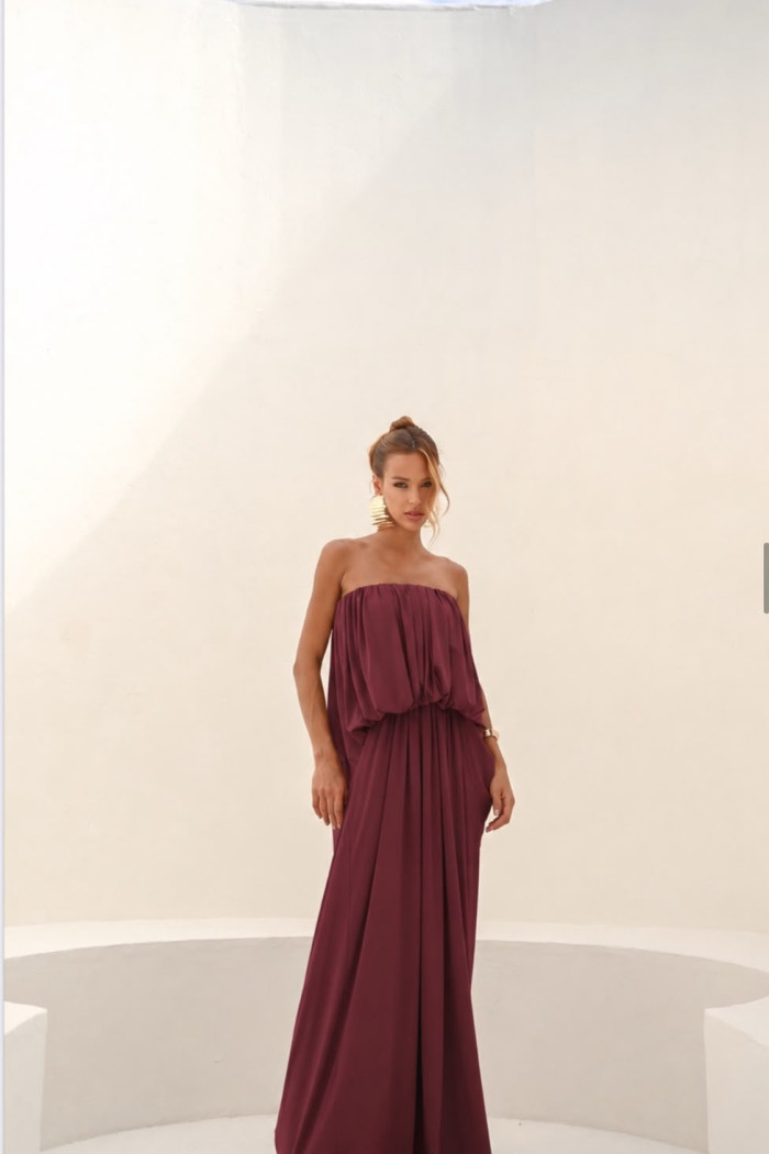 VESTIDO JUJU LONGO BLUSÊ DRAPEADO - BETERRABA