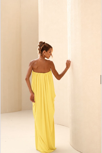 VESTIDO JUJU LONGO BLUSÊ DRAPEADO - CAMOMILA