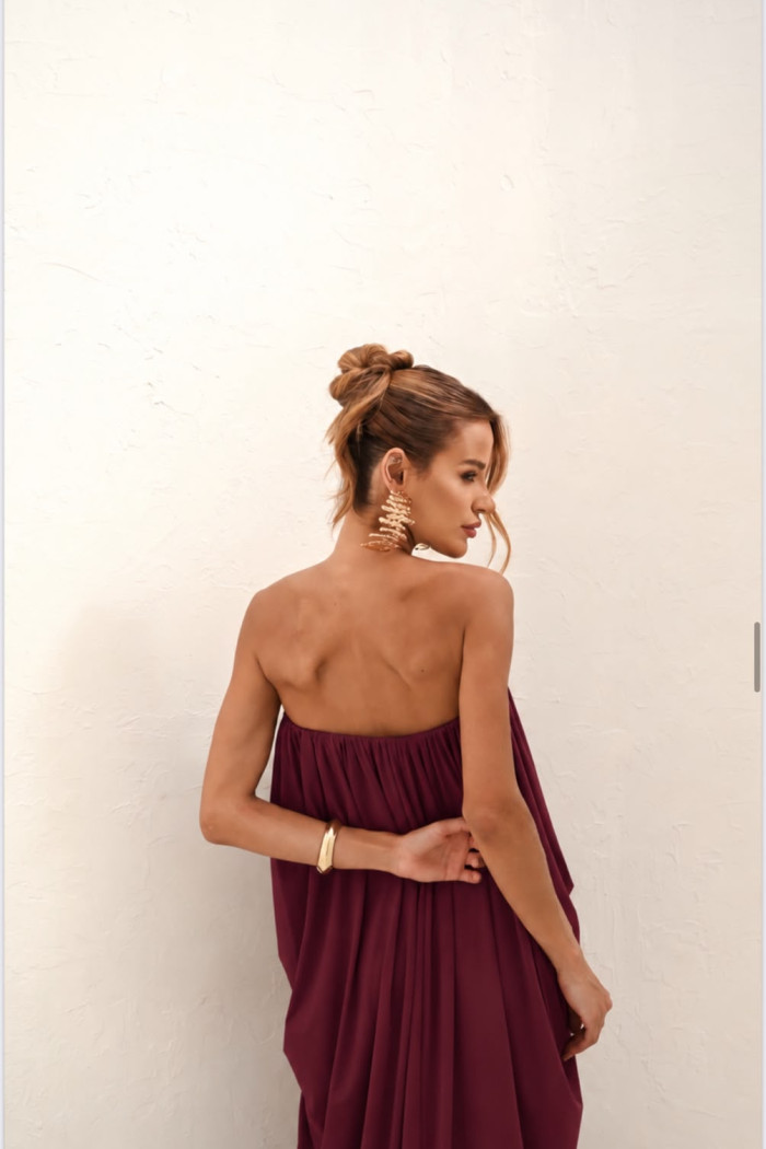 VESTIDO JUJU LONGO BLUSÊ DRAPEADO - BETERRABA