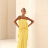 VESTIDO JUJU LONGO BLUSÊ DRAPEADO - CAMOMILA