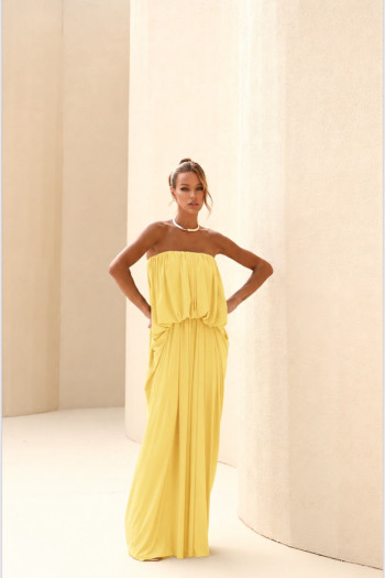 VESTIDO JUJU LONGO BLUSÊ DRAPEADO - CAMOMILA