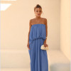 VESTIDO JUJU LONGO BLUSÊ DRAPEADO - AZUL OCEAN