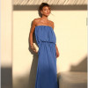 VESTIDO JUJU LONGO BLUSÊ DRAPEADO - AZUL OCEAN