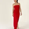 VESTIDO LONGO MALHA CREPE T.Q.C - VERMELHO