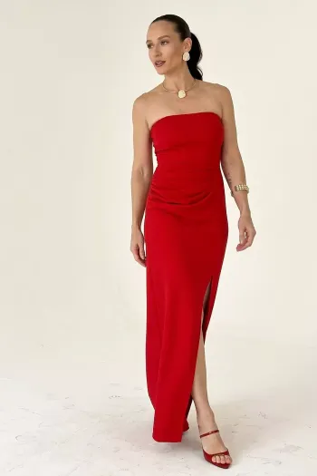 VESTIDO LONGO MALHA CREPE T.Q.C - VERMELHO