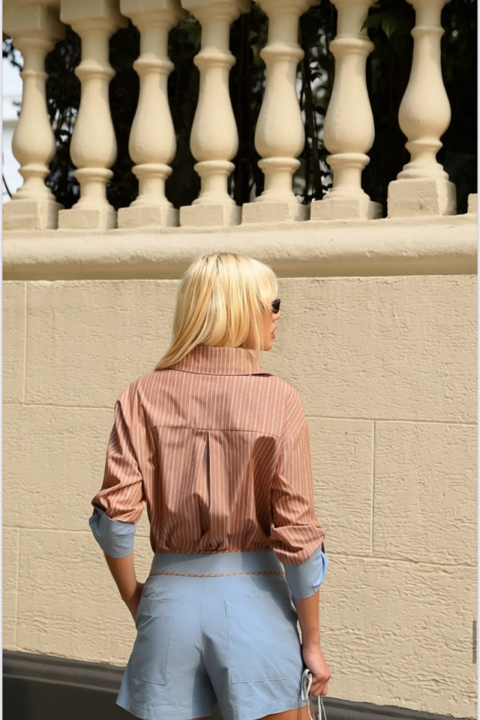 CAMISA HELLENA LISTRADA - CAMEL