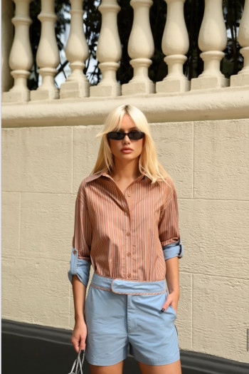 CAMISA HELLENA LISTRADA - CAMEL
