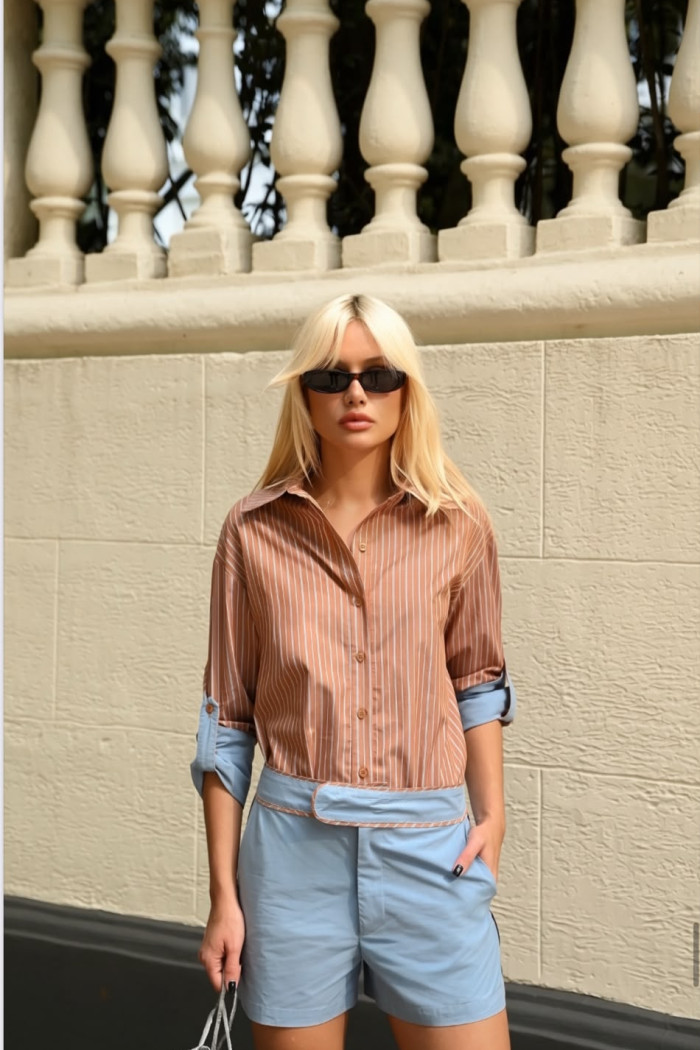 CAMISA HELLENA LISTRADA - CAMEL