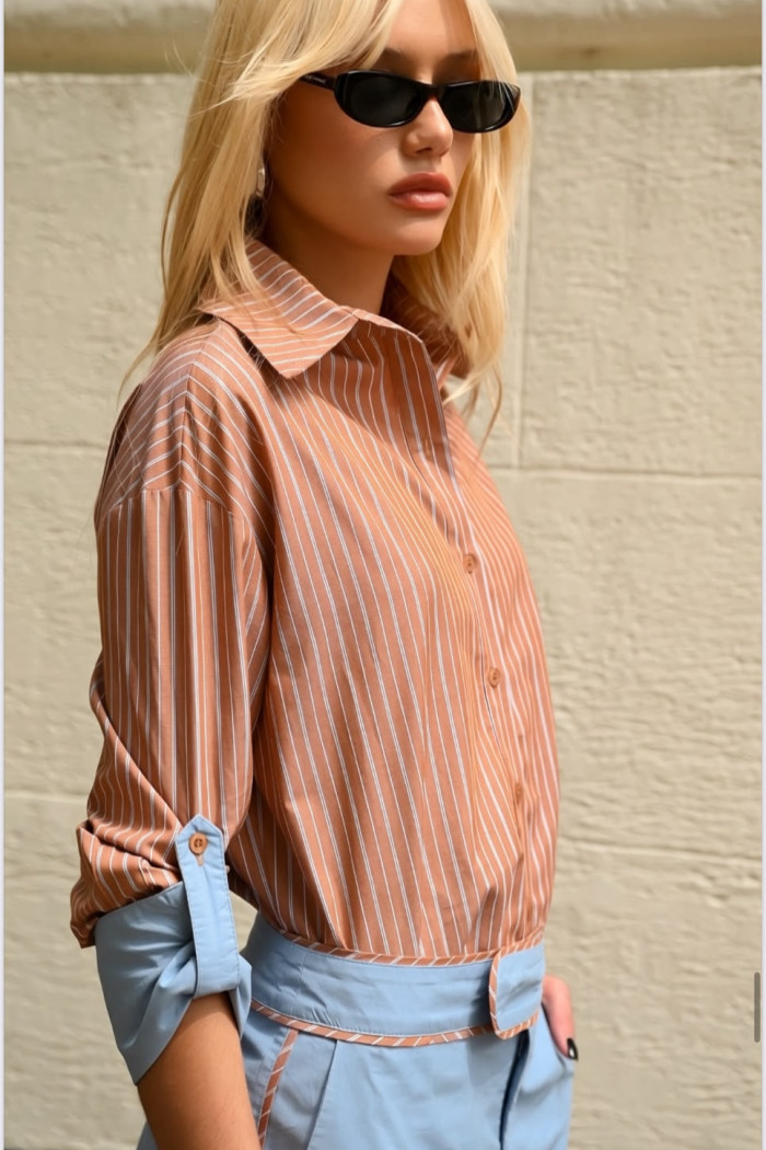 CAMISA HELLENA LISTRADA - CAMEL