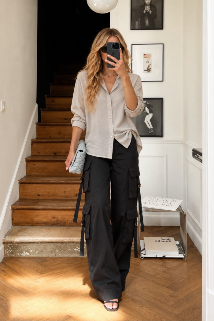 CALÇA JAMILLE CARGO BOLSOS PANTALONA - PRETO