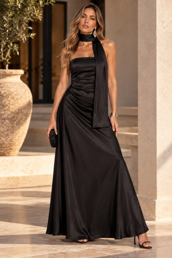 VESTIDO LONGO TQC SATIN CHOKER CAPRI - PRETO