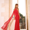 VESTIDO NÚBIA LONGO UM OMBRO MICROTULE - VERMELHO