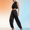 CONJUNTO CALÇA BALLOON ACETINADA ALADIM CAPRI E BLUSA CHIFFON - PRETO