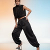 CONJUNTO CALÇA BALLOON ACETINADA ALADIM CAPRI E BLUSA CHIFFON - PRETO