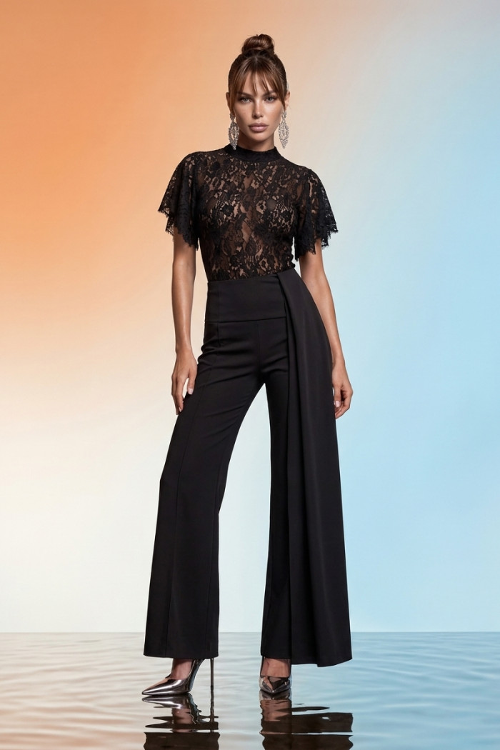 CONJUNTO RENDA PANTALONA CAPRI - PRETO