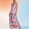 VESTIDO LONGO TQC STRUCTURED FLORAL CAMADAS CAPRI - ROSA