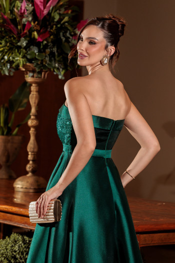 VESTIDO DE FESTA GLAMOROUS BUSTO PAETÊ ZIBELINE T.Q.C - VERDE ESMERALDA