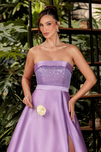 VESTIDO DE FESTA GLAMOROUS BUSTO PAETÊ ZIBELINE T.Q.C - LAVANDA