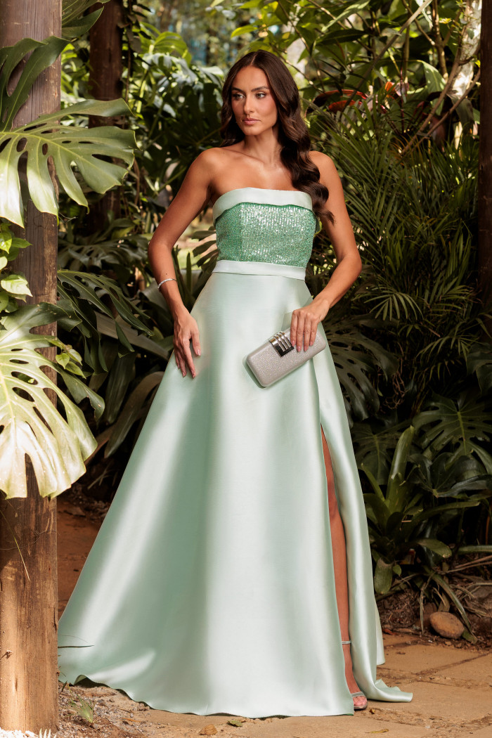VESTIDO DE FESTA GLAMOROUS BUSTO PAETÊ ZIBELINE T.Q.C - VERDE MENTA