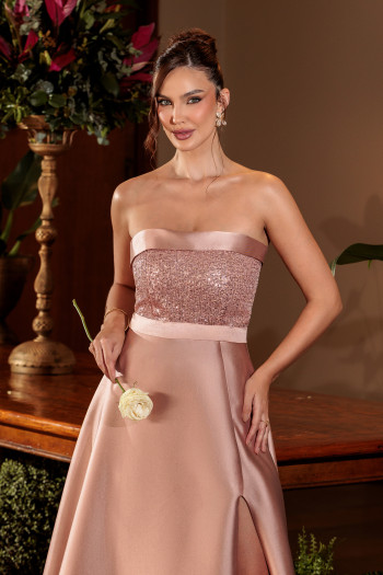 VESTIDO DE FESTA GLAMOROUS BUSTO PAETÊ ZIBELINE T.Q.C - ROSÉ