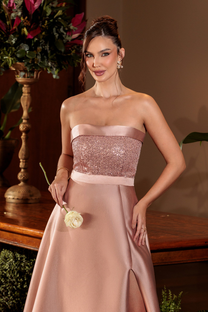 VESTIDO DE FESTA GLAMOROUS BUSTO PAETÊ ZIBELINE T.Q.C - ROSÉ