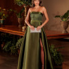 VESTIDO DE FESTA GLAMOROUS BUSTO PAETÊ ZIBELINE T.Q.C - VERDE OLIVA