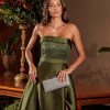 VESTIDO DE FESTA GLAMOROUS BUSTO PAETÊ ZIBELINE T.Q.C - VERDE OLIVA
