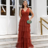 VESTIDO GLÁUCIA LONGO TULE CAMADAS - TERRACOTA