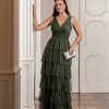 VESTIDO GLÁUCIA LONGO TULE CAMADAS - VERDE OLIVA