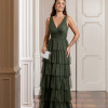 VESTIDO GLÁUCIA LONGO TULE CAMADAS - VERDE OLIVA