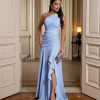 VESTIDO IZADORA LONGO UM OMBRO FENDA BABADO - AZUL SERENITY
