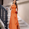 VESTIDO IZADORA LONGO UM OMBRO FENDA BABADO - LARANJA