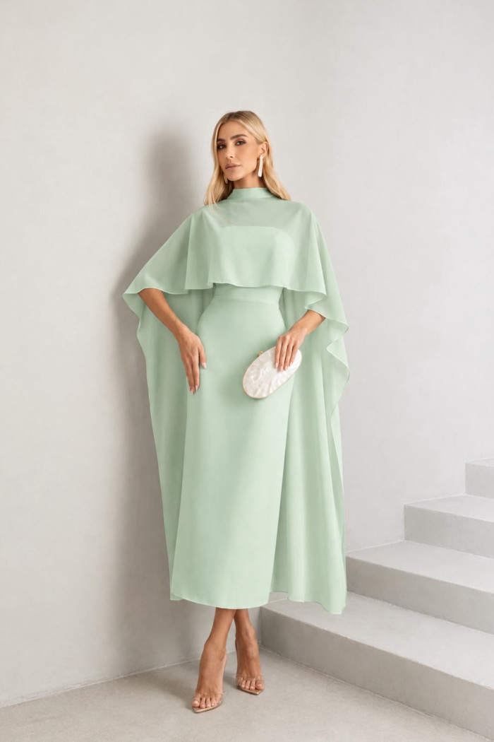 VESTIDO TAMIRES T.Q.C ALFAIATARIA COM CAPA CHIFFON - VERDE