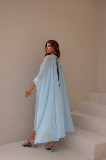 VESTIDO TAMIRES T.Q.C ALFAIATARIA COM CAPA CHIFFON - AZUL