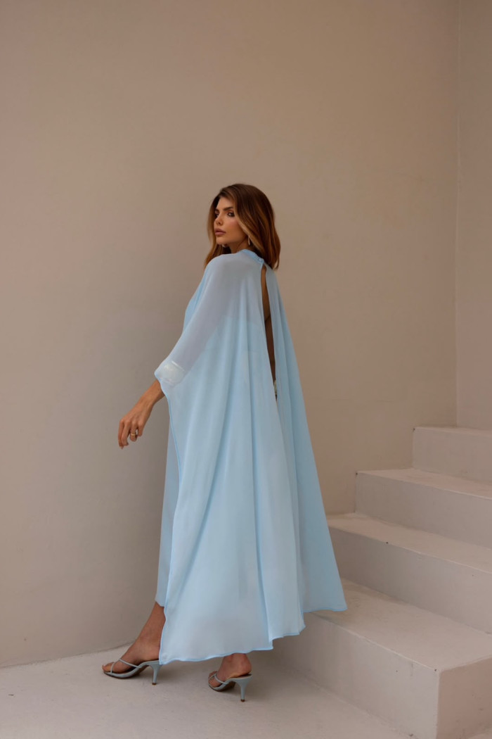 VESTIDO TAMIRES T.Q.C ALFAIATARIA COM CAPA CHIFFON - AZUL