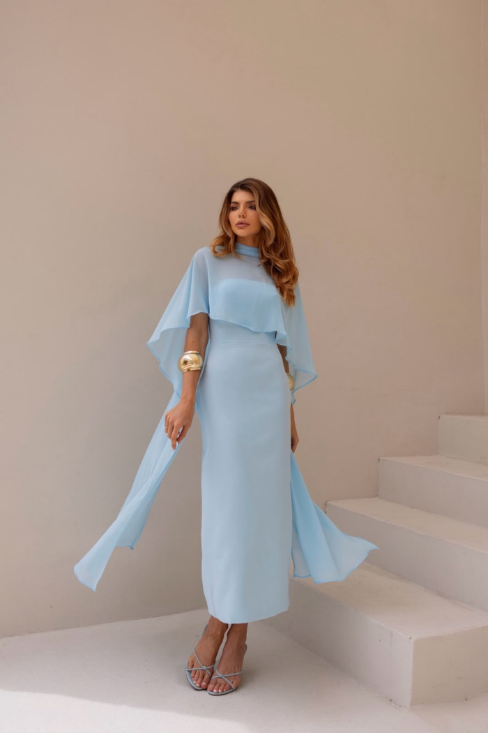 VESTIDO TAMIRES T.Q.C ALFAIATARIA COM CAPA CHIFFON - AZUL