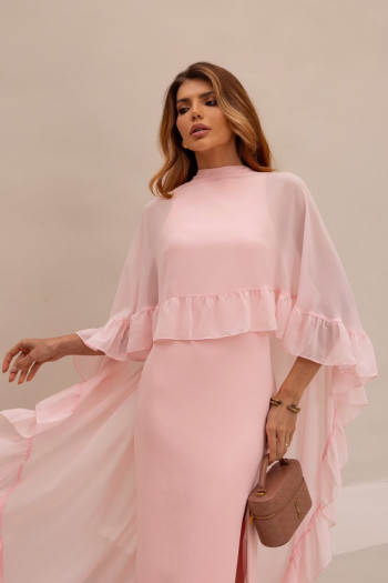 VESTIDO ÁGATA ALFAITARIA COM CAPA BABADOS NOIVINHAS - ROSÉ