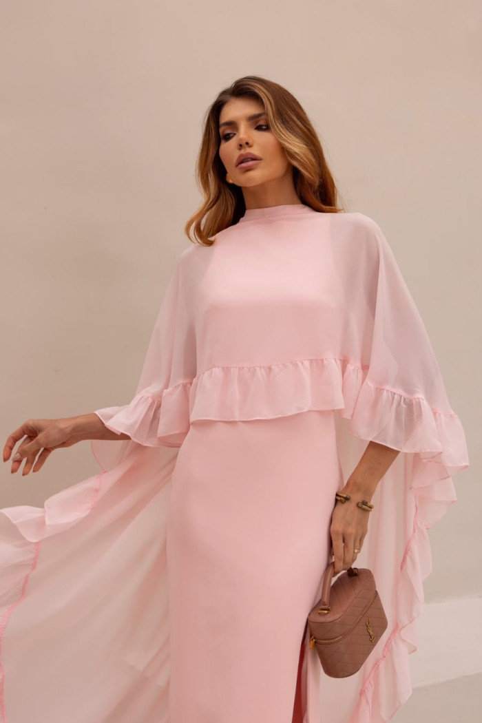 VESTIDO ÁGATA ALFAITARIA COM CAPA BABADOS NOIVINHAS - ROSÉ