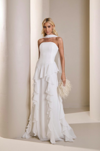 VESIDO ELISA CREPE BABADOS SAIA CHOKER - OFF WHITE