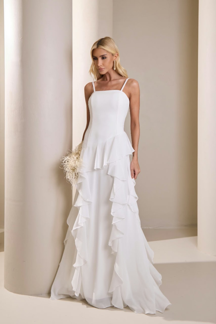 VESIDO ELISA CREPE BABADOS SAIA CHOKER - OFF WHITE