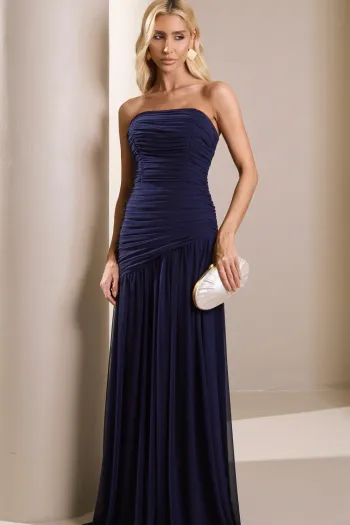 VESTIDO DE FESTA ALICE MICROTULE COM CAPA - AZUL MARINHO