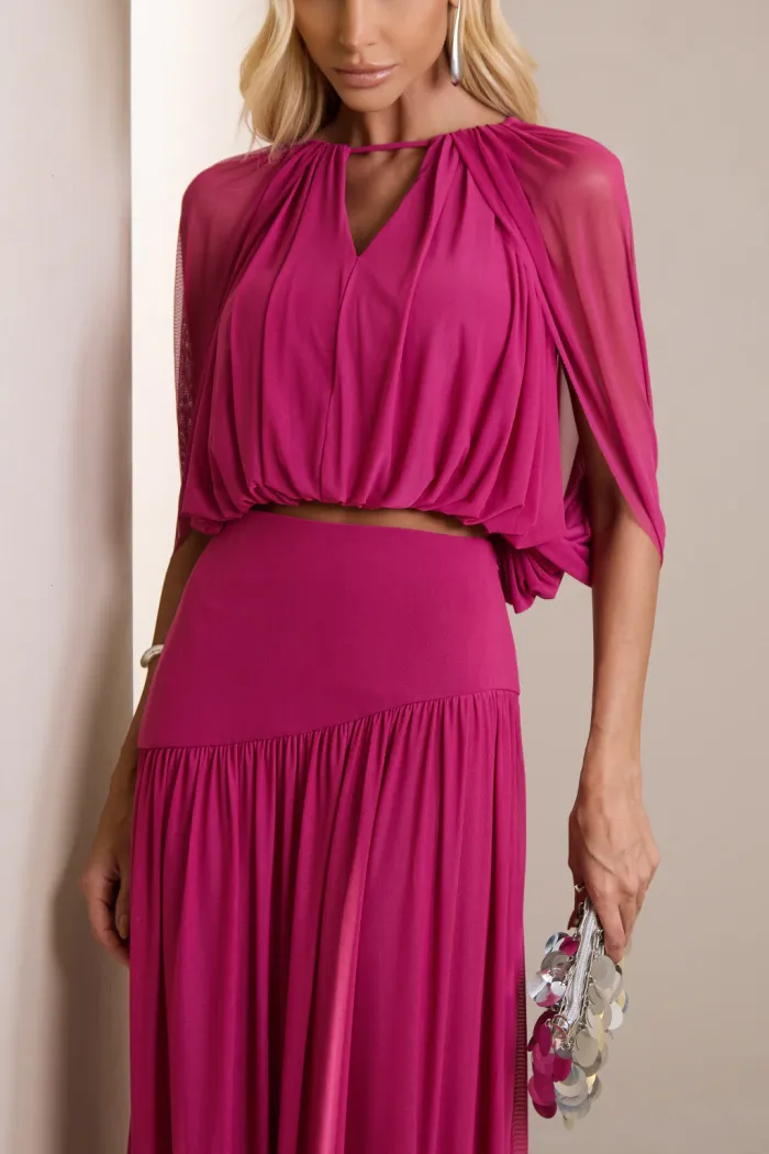 CONJUNTO LISBOA BLUSA E SAIA TULE - FÚCSIA