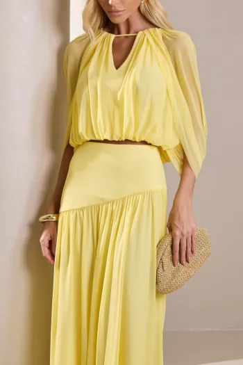 CONJUNTO LISBOA BLUSA E SAIA TULE - AMARELO