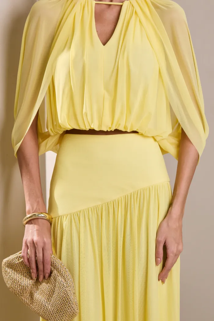 CONJUNTO LISBOA BLUSA E SAIA TULE - AMARELO