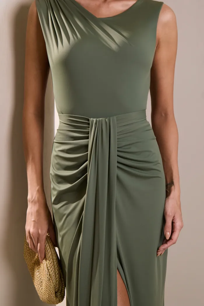 CONJUNTO SOHO JERSEY BLUSA REGATA E SAIA LONGA - VERDE OLIVA