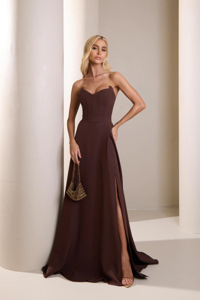 VESTIDO DUBLIN T.Q.C. BUSTO BARBATANA - MARROM