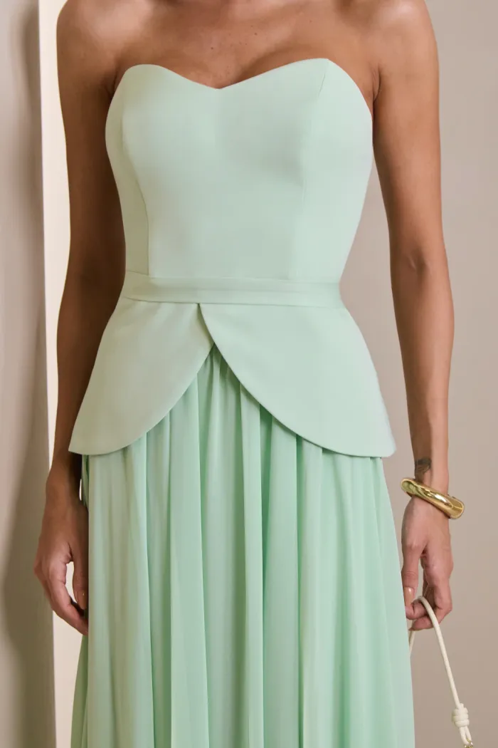 CONJUNTO GIULIANA BLUSA ALÇA E SAIA CHIFFON - VERDE MENTA