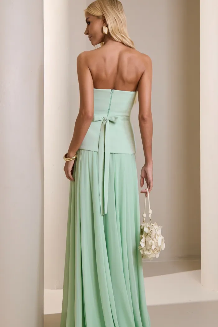 CONJUNTO GIULIANA BLUSA ALÇA E SAIA CHIFFON - VERDE MENTA